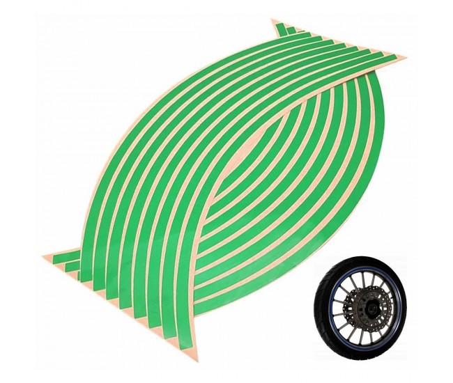 Set 16 ornamente Reflectorizante pentru jante auto, moto, culoare Verde