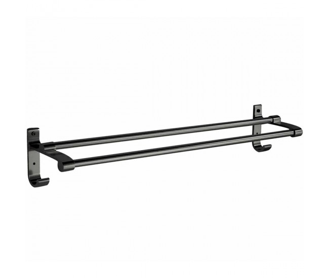 Suport din aluminiu pentru 2 prosoape + 2 cuiere, lungime 60 cm, culoare Neagra