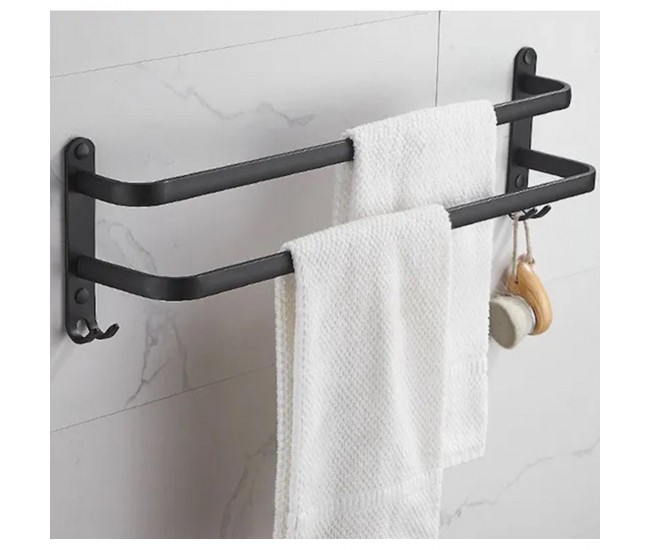 Suport de prosoape pentru baie tip Mansarda din aluminiu, lungime 60 cm, culoare Negru Mat