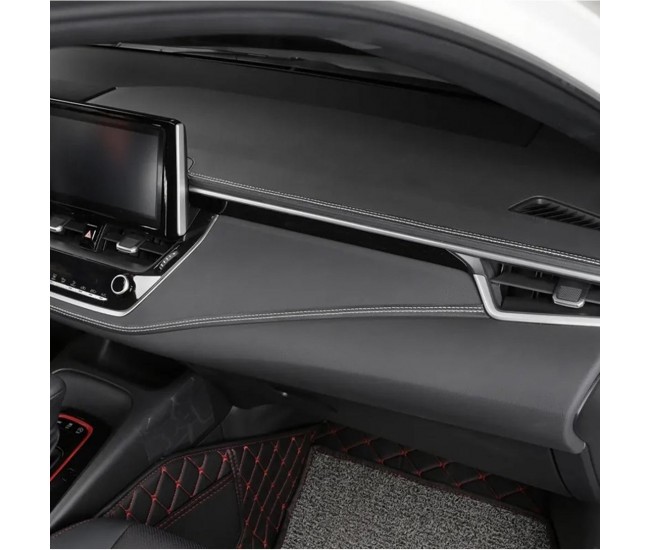 Banda decorativa pentru interiorul vehiculului, lungime 2m, din piele ecologica, culoare Neagra + cusatura Alba