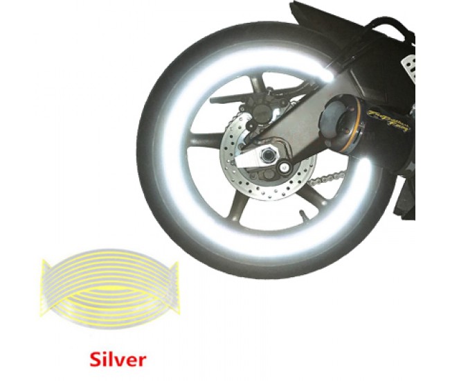 Set 16 ornamente Reflectorizante pentru jante auto, moto, culoare Argintiu