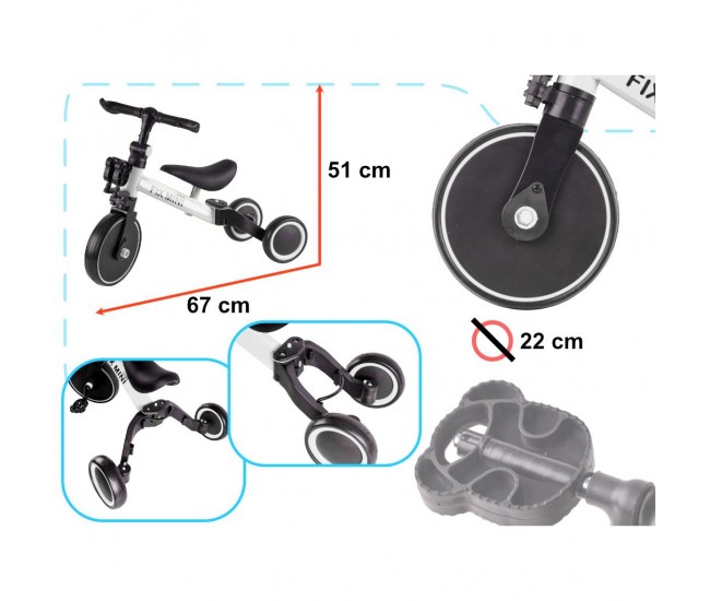 Tricicleta TRIKE FIX MINI, 3in1 adaptabila, culoare Alba