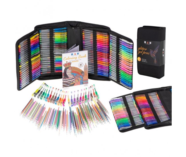 Set 242 piese, Pixuri cu gel multicolor + Rezerve + Carte de colorat + Penar