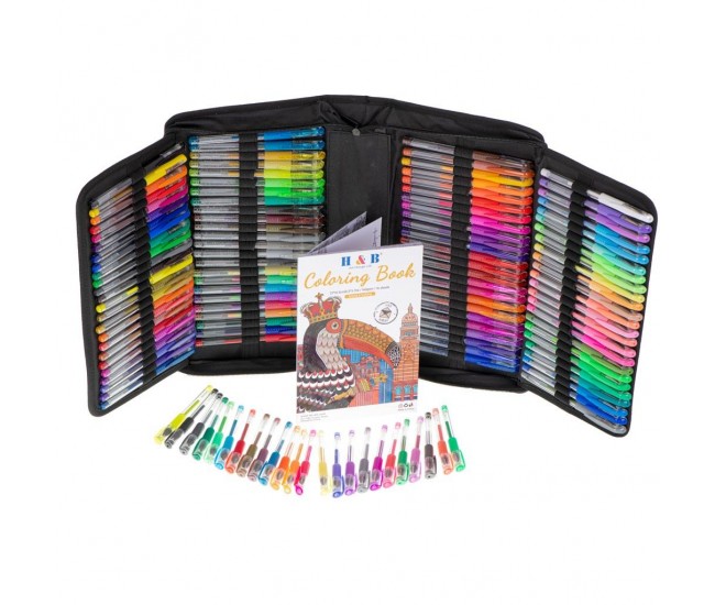 Set 242 piese, Pixuri cu gel multicolor + Rezerve + Carte de colorat + Penar