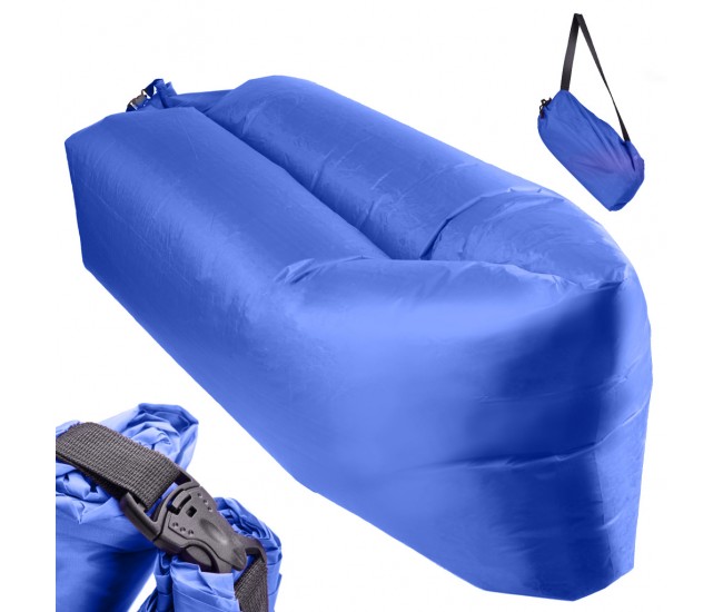 Saltea Autogonflabila Lazy Bag tip sezlong, 230 x 70cm, culoare Bleumarin, pentru camping, plaja sau piscina