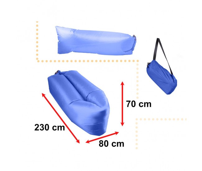 Saltea Autogonflabila Lazy Bag tip sezlong, 230 x 70cm, culoare Bleumarin, pentru camping, plaja sau piscina