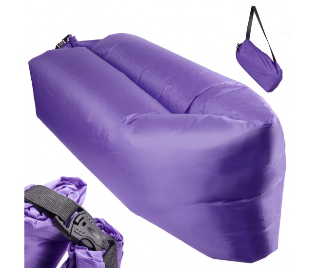 Saltea Autogonflabila Lazy Bag tip sezlong, 230 x 70cm, culoare Violet, pentru camping, plaja sau piscina