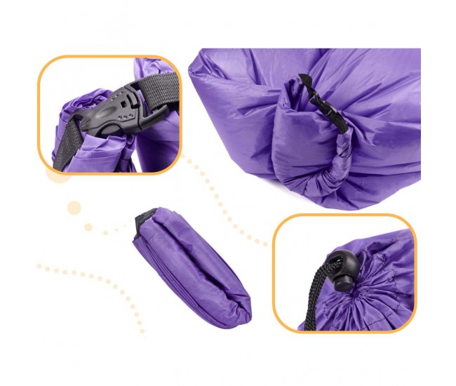 Saltea Autogonflabila Lazy Bag tip sezlong, 230 x 70cm, culoare Violet, pentru camping, plaja sau piscina