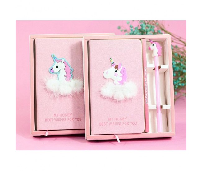 Set Cadou pentru Copii, Caiet cu Unicorn finisat cu piele ecologica + Pix cu Unicorn