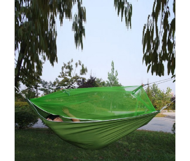 Hamac de Camping Dublu (2 persoane), 200 x 100 cm + Plasa de tantari, culoare Verde