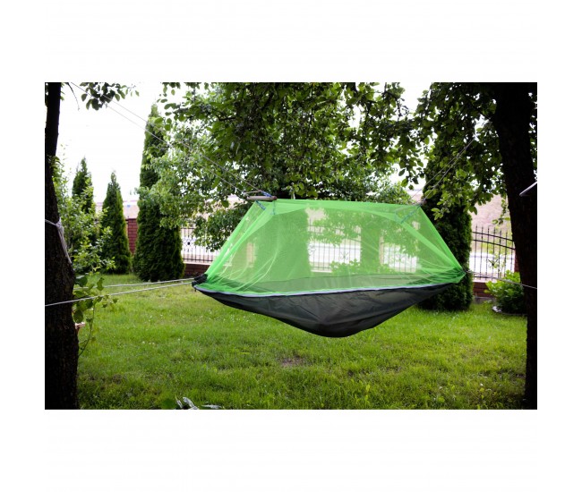 Hamac de Camping Dublu (2 persoane), 200 x 100 cm + Plasa de tantari, culoare Verde