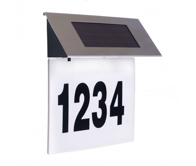 Placa numar casa iluminata LED, incarcare solara, carcasa din INOX