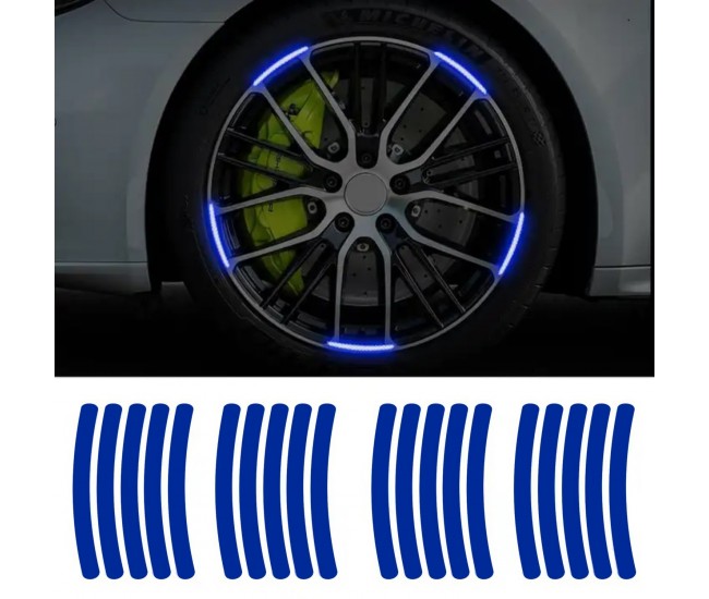 Set 20 bucati Elemente Reflectorizante Wheel Arch pentru autoturisme, biciclete, motociclete, atv-uri, scutere, culoare Albastra