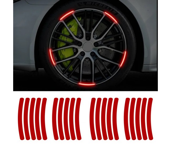 Set 20 bucati Elemente Reflectorizante Wheel Arch pentru autoturisme, biciclete, motociclete, atv-uri, scutere, culoare Rosie