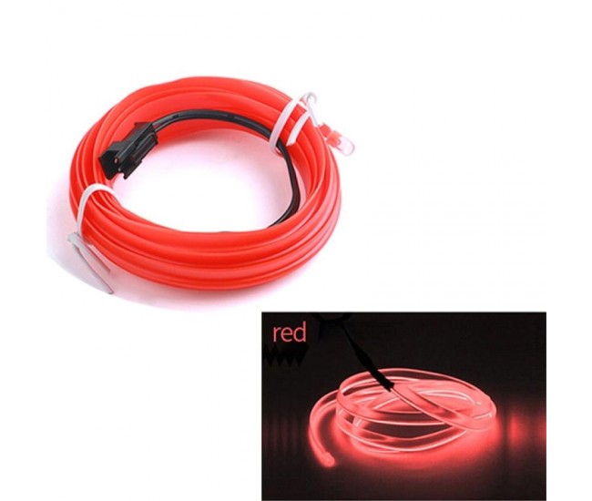 Fir Neon Auto EL Wire culoare Rosie, lungime 1M, alimentare 12V, droser inclus