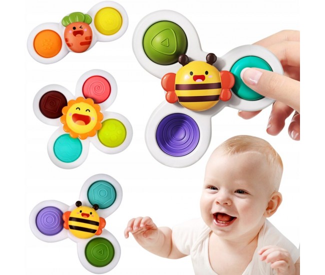 Set 3 jucarii interactive, model POP UP SENSORY FIDGET SPINNER pentru copii sau bebelusi