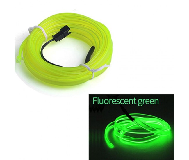 Fir Neon Auto EL Wire culoare Verde Fluorescent, lungime 5M, alimentare 12V, droser inclus