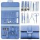 Set Manichiura si Pedichiura 16-in-1 cu plic din piele ecologica, model MANI-CUT BLUE, culoare Albastra