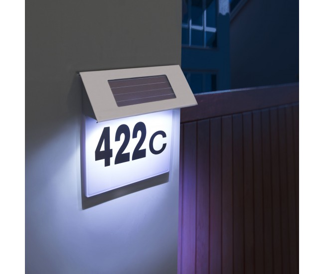 Placa numar casa iluminata LED, incarcare solara, carcasa din INOX