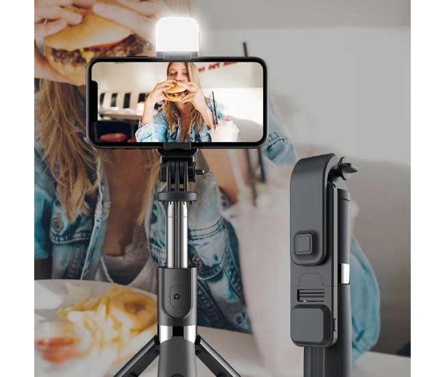 Set 3in1, Selfie Stick cu Lampa LED si Trepied, conectare Bluetooth, alimentare USB