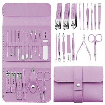 Set Manichiura si Pedichiura 16-in-1 cu plic din piele ecologica, model MANI-CUT PINK, culoare Roz