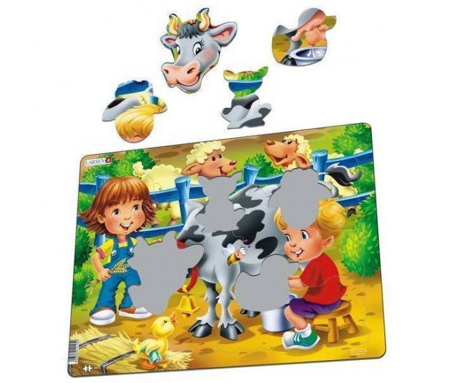 Puzzle Copiii la Ferma cu Vaca, 18 Piese Larsen LRBM5