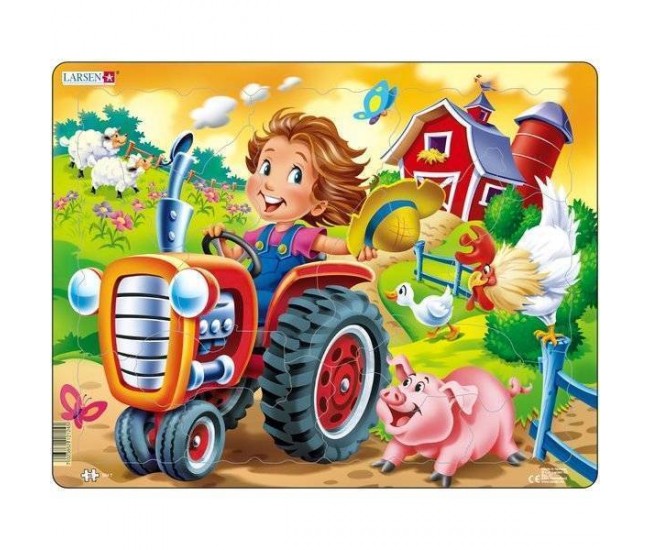 Puzzle Copil la Ferma pe Tractor, 15 Piese Larsen LRBM7