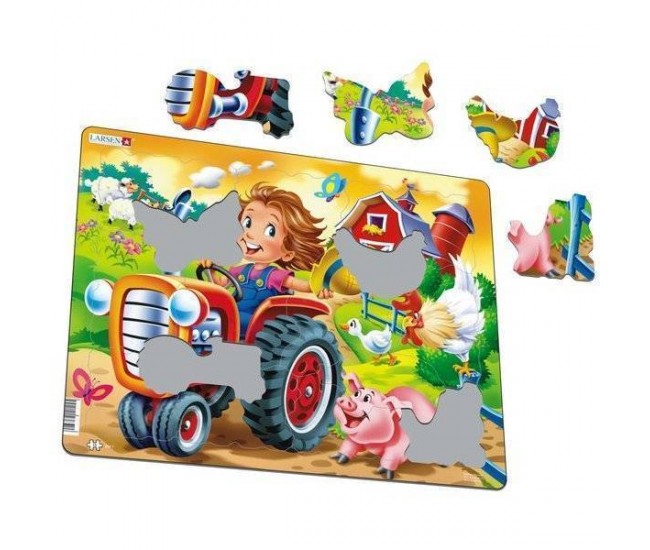 Puzzle Copil la Ferma pe Tractor, 15 Piese Larsen LRBM7