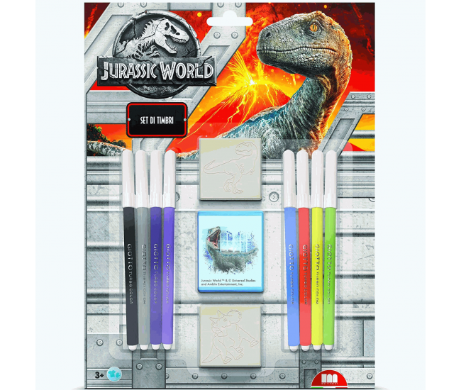 Set pictura 11 piese, 2 stampile, tus si 8 carioci Jurassic World Multiprint MP26975