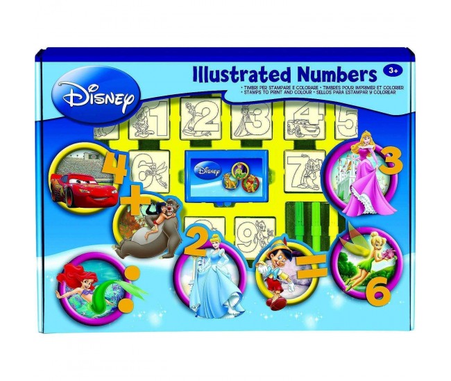 Set educativ cu stampile Numere Disney 46 piese, 26 stampile, tus, 18 carioci Multiprint MP1937