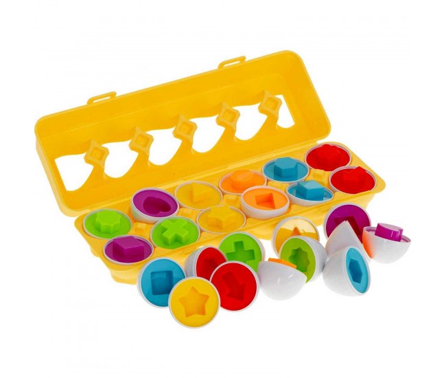 Joc educativ Matching eggs, Set 12 oua pentru invatarea formelor si culorilor Ikonka IK17739