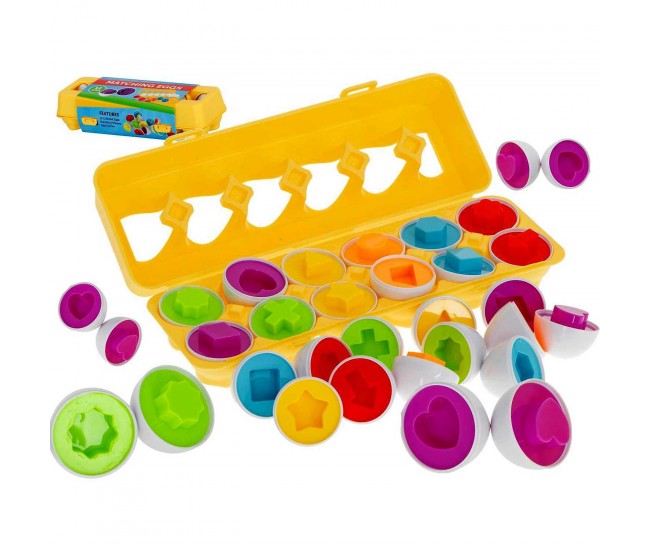 Joc educativ Matching eggs, Set 12 oua pentru invatarea formelor si culorilor Ikonka IK17739