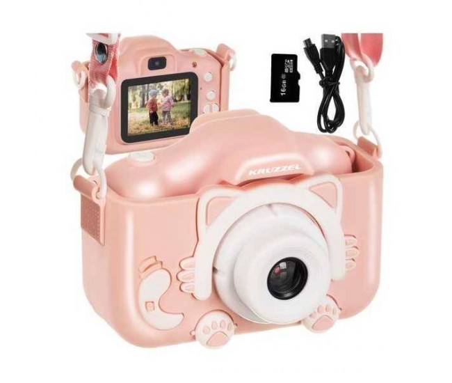 Aparat foto digital pentru copii Kitty, 2 inch, 3MP, card 16GB Kruzzel MY18070