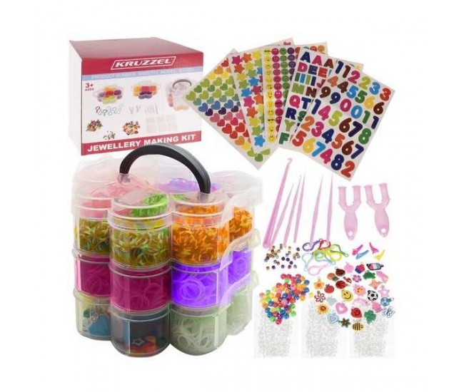 Set creativ elastice loom colorate cu organizator si accesorii, 3000 piese Kruzzel MY18234