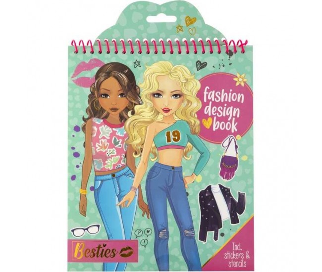 Carte de colorat Fashion Design Book cu autocolante si sabloane incluse Besties Grafix GR140007