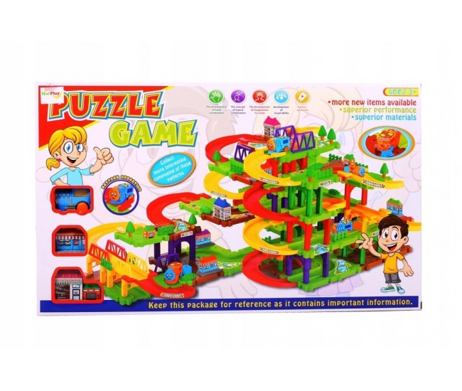 Set de construit tip puzzle MalPlay Pista cu locomotiva, accesorii, 40 piese, Multicolor