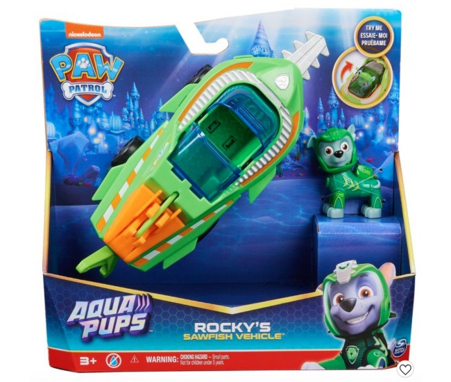 Vehicul Patrula Catelusilor Aqua Pups cu figurina Rocky