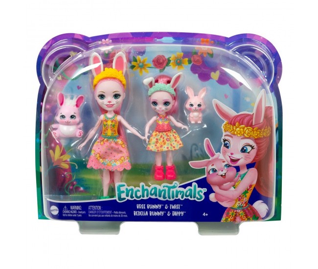 ENCHANTIMALS SET PAPUSI SURORI SI ANIMALUTELE LOR BREE BUNNY SI TWIST SI BEDELIA BUNNY SI TAPPY