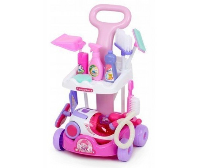 Set pentru curatenie de jucarie MalPlay cu aspirator si accesorii Sweet Home, Roz