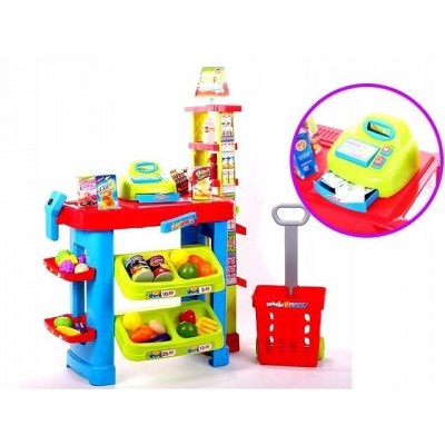 Set de joaca MalPlay Supermarket pentru copii,casa de marcat,alimente si cos de cumparaturi, 80 cm