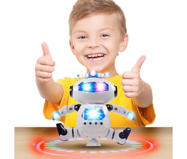 Jucarie interactiva Malplay Robot care danseaza cu muzica si lumini 21 cm