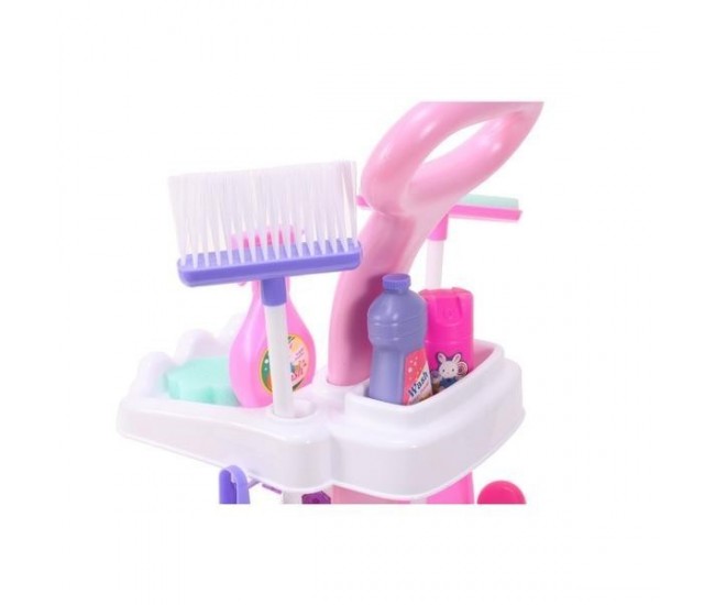 Set pentru curatenie de jucarie MalPlay cu aspirator si accesorii Sweet Home, Roz