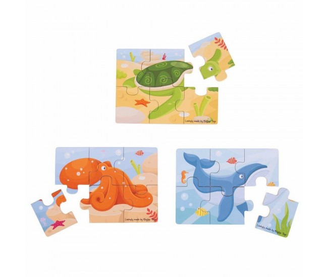 Set 3 puzzle din lemn - Lumea acvatica