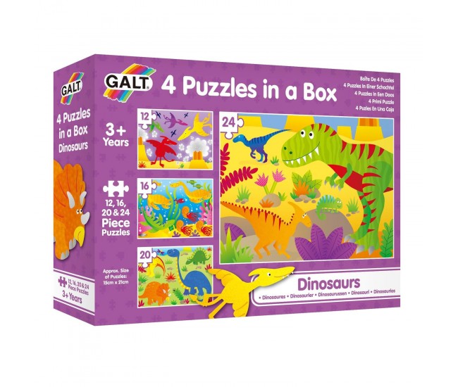 Set 4 puzzle-uri Dinozauri (12, 16, 20, 24 piese)