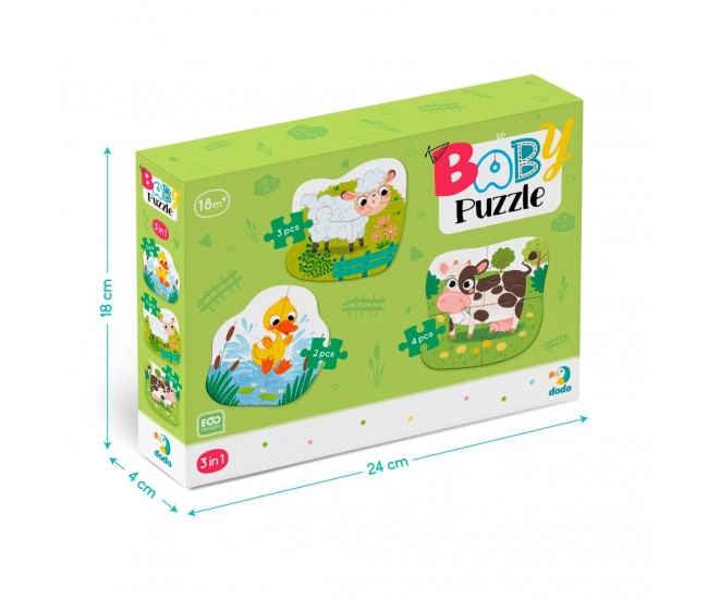 Puzzle 3 in 1  - Animalutele de la ferma (2,3,4 piese)