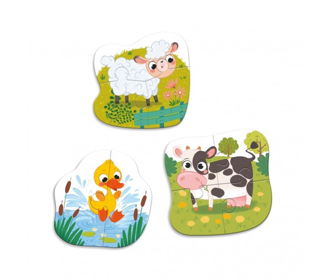 Puzzle 3 in 1  - Animalutele de la ferma (2,3,4 piese)