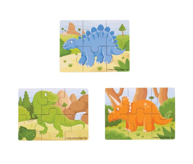 Set 3 puzzle din lemn - Dinozauri