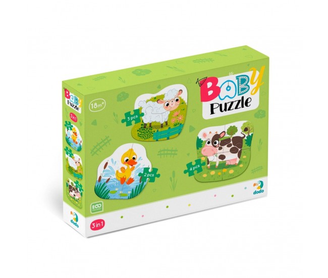 Puzzle 3 in 1  - Animalutele de la ferma (2,3,4 piese)