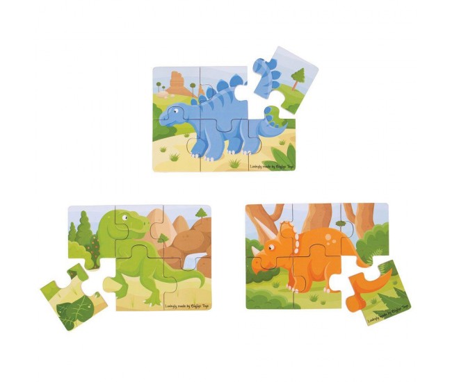 Set 3 puzzle din lemn - Dinozauri