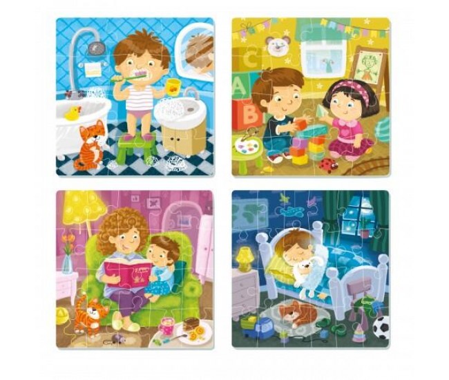 Puzzle 4 in 1 - Activitatile zilnice (12, 16, 20, 24 piese)